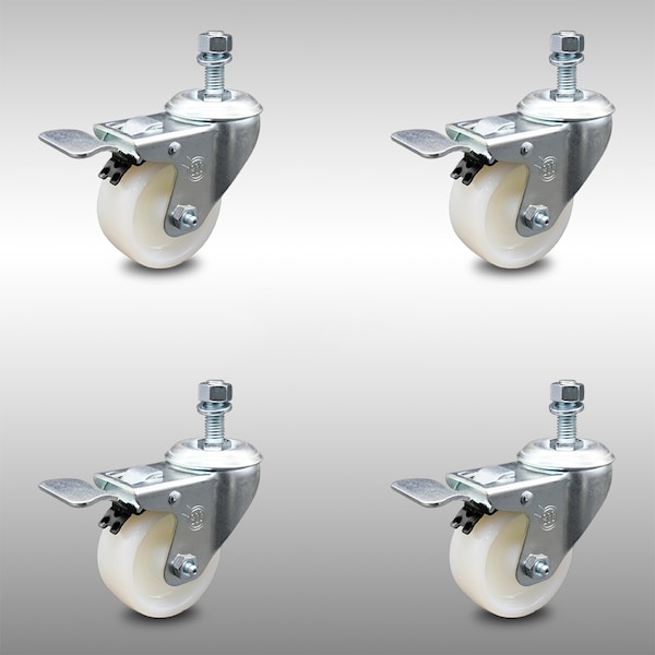 Service Caster 3 Inch SS Nylon Wheel Swivel 10mm Threaded Stem Caster Set Total Lock Brake SCC-SSTSTTL20S314-NYS-M1015-4 - main